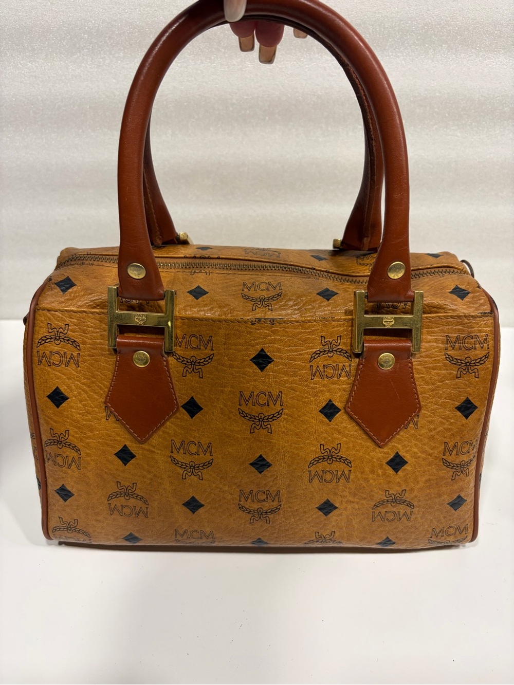 MCM Cognac Visetos Barrel Bag with Brown Leather Handles - Picture 6 of 16